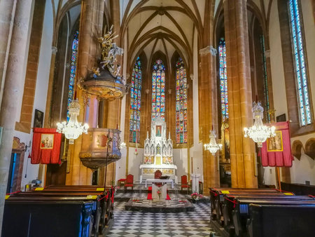 Beautiful interior of the pilgrimage Church Maria Strassengel, a 14th century Gothic church in the town of Judendorf Strassengel near Graz, Styria region, Austriaのeditorial素材