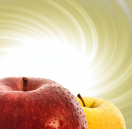 Macro image of yellow and red appleの写真素材