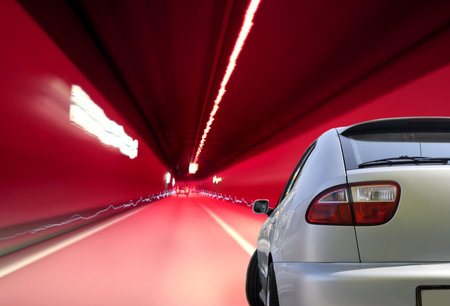 Close-up image of a sport car in a tunnelの写真素材