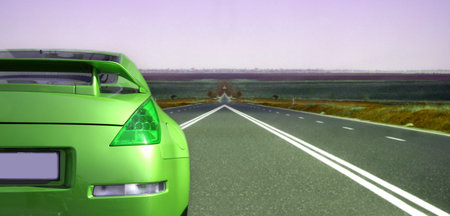 Car on the highway. View from the back