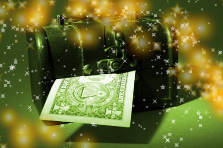 Wood cashbox isolated on brownの写真素材