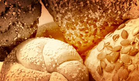 Assortment of baked bread with seeds