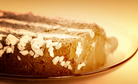 Almond cake with chocolate stuffingの写真素材