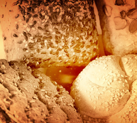 Assortment of baked bread with seedsの写真素材