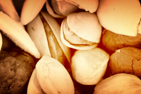 Different nuts (almons, pistachio, seeds).の写真素材