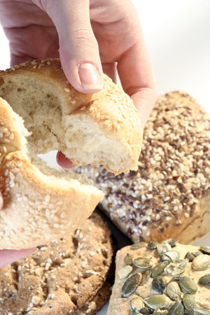 Assortment of baked bread with seeds