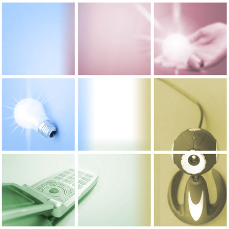 Colorful communication collage made great photographs. Square shape.