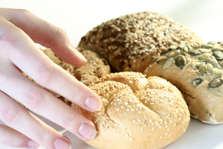 Assortment of baked bread with seedsの写真素材