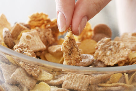 Healthy morning meal: corn flakes.