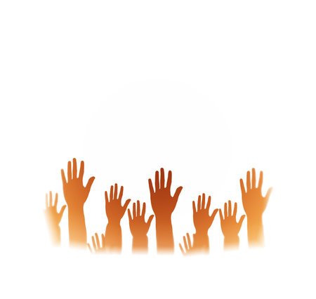 Lots of hands up, at a party. Isolatedの写真素材