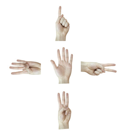 Mand hand counting isolated on a white backgroundの写真素材