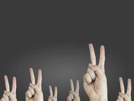 Hand sign. Answer concept. Good quality.の写真素材