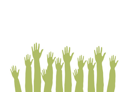 Lots of hands up, at a party. Isolatedの写真素材