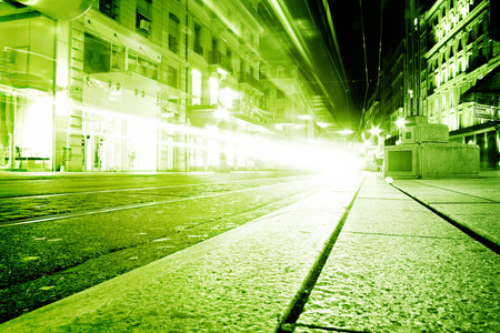 Car lights on a highway at nightの写真素材