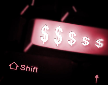 Close-up picture of a computer keyboard - blue key $$$の写真素材