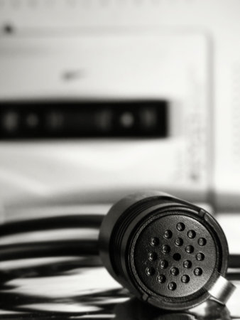 Microphone & Recorder in background - used by reportersの写真素材