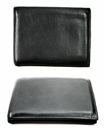 Black leather wallet isolated on white