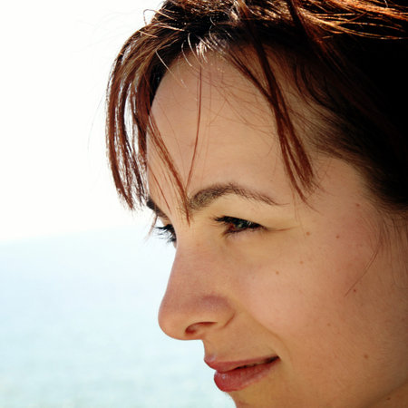 Close-up of  happy woman's face.の写真素材