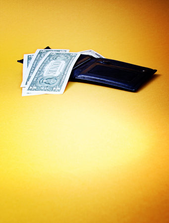 Macro image of a black leather walletの写真素材