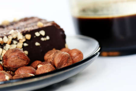 Almond cake with chocolate stuffingの写真素材