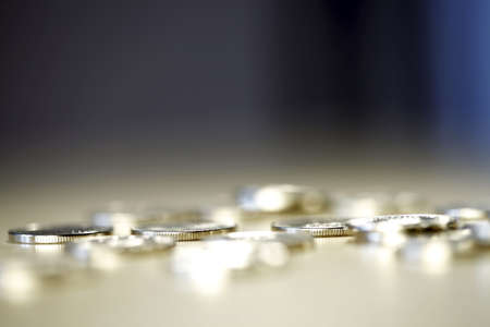 Close up photo of many romanian coinsの写真素材