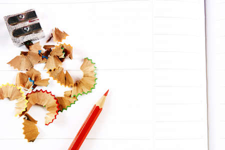 Close-up of color pencils and agendaの写真素材