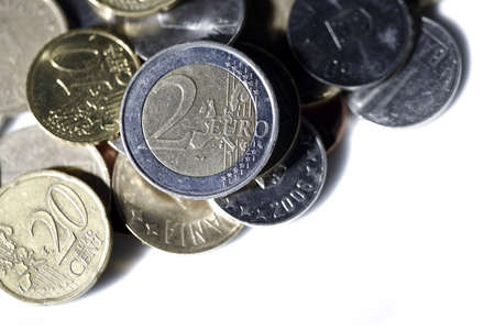Close up photo of many euro coins