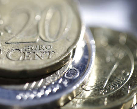 Close up photo of many euro coinsの写真素材