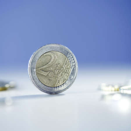 Close up photo of one euro coin on blurry backgroundの写真素材