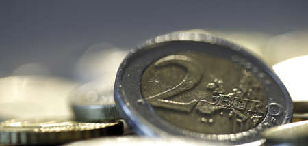 Close up photo of many euro coins
