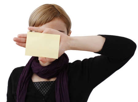 Woman in black and post it