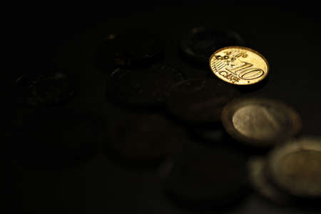 Close up photo of one euro coin on blurry backgroundの写真素材