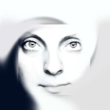 Close-up of a beautiful girl's face with incredible eyesの写真素材