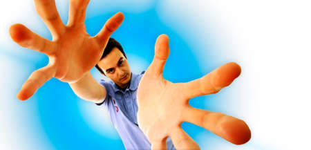 Man reaching something. Distorting effectの写真素材