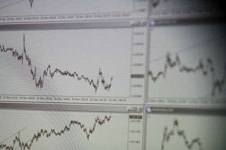 many forex charts on my monitor - close upの写真素材