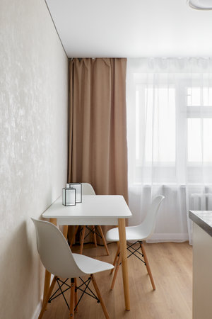 interior design. interior photography of an apartment for rent. One-room apartment with a simple and cozy design. High quality photoの写真素材