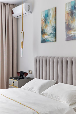 interior design. interior photography of an apartment for rent. One-room apartment with a simple and...