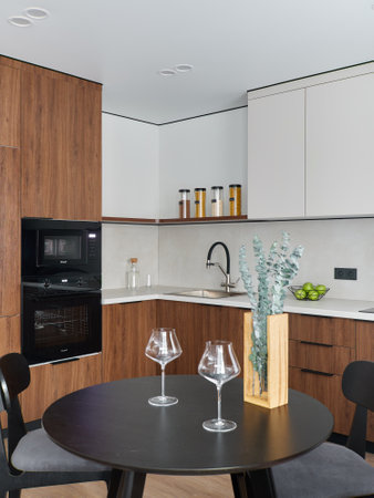 interior design. interior photography of an apartment for rent. One-room apartment with a simple and...