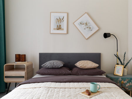interior design. interior photography of an apartment for rent. One-room apartment with a simple and cozy design. High quality photoの写真素材