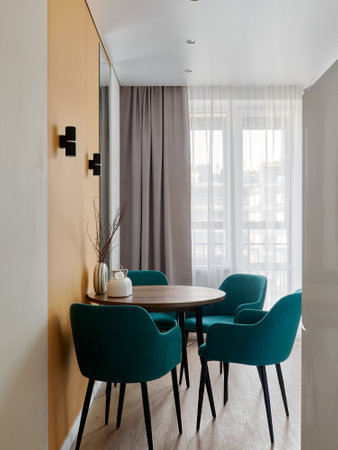 interior design. interior photography of an apartment for rent. One-room apartment with a simple and...