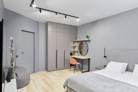 interior design. interior photography of an apartment for rent. One-room apartment with a simple and cozy design. High quality photoの写真素材