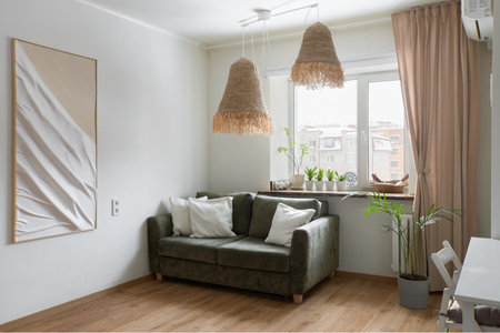 interior design. interior photography of an apartment for rent. One-room apartment with a simple and cozy design. High quality photoの写真素材