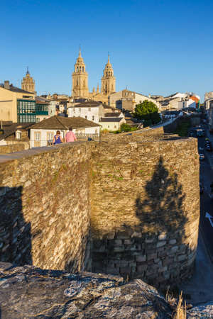 Cathedral and Walk along the romal wall of Lugo.の写真素材