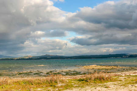 Arousa estuary on the storm from Salinas beach in Arousa Islandの写真素材