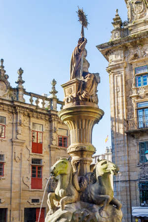 Horses fountain on Platerias square in Santiago de Compostelaの写真素材