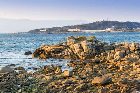 Rocks on the coast in Arousa Islandの写真素材