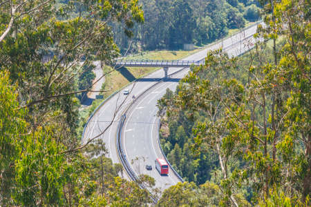 Salnes dual carriageway with highway overpass, aerial viewの写真素材