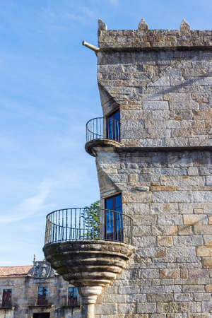 Rounded balconies on Fefinhanes stately house, Cambados cityの写真素材