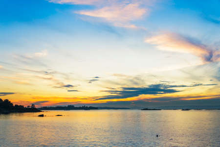 Arousa Bay at golden and cloudy sunsetの写真素材