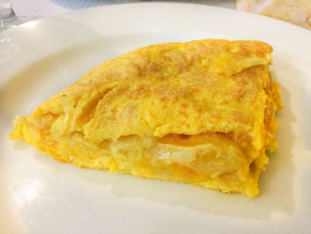Portion of a quarter of spanish omelet served on a plate